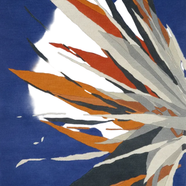 Abstract art piece with geometric shapes on a blue background
